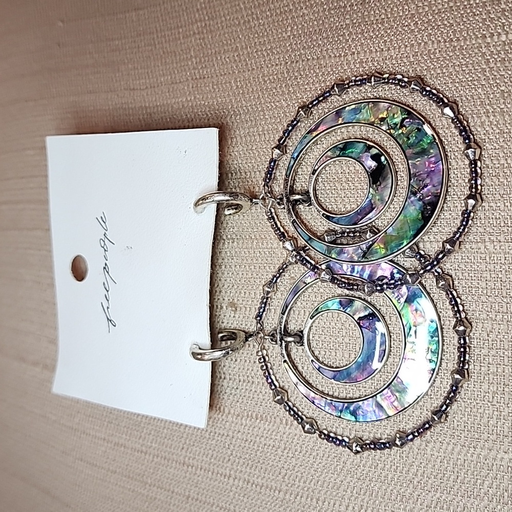 Free People Iridescent Abalone Hoop Drop Earrings - Picture 2 of 11